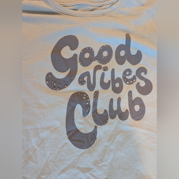 Girls Long Sleeve Blue SGood Vibes Club' Top Size xXL Size 18 Wonder Nation - Picture 6 of 6